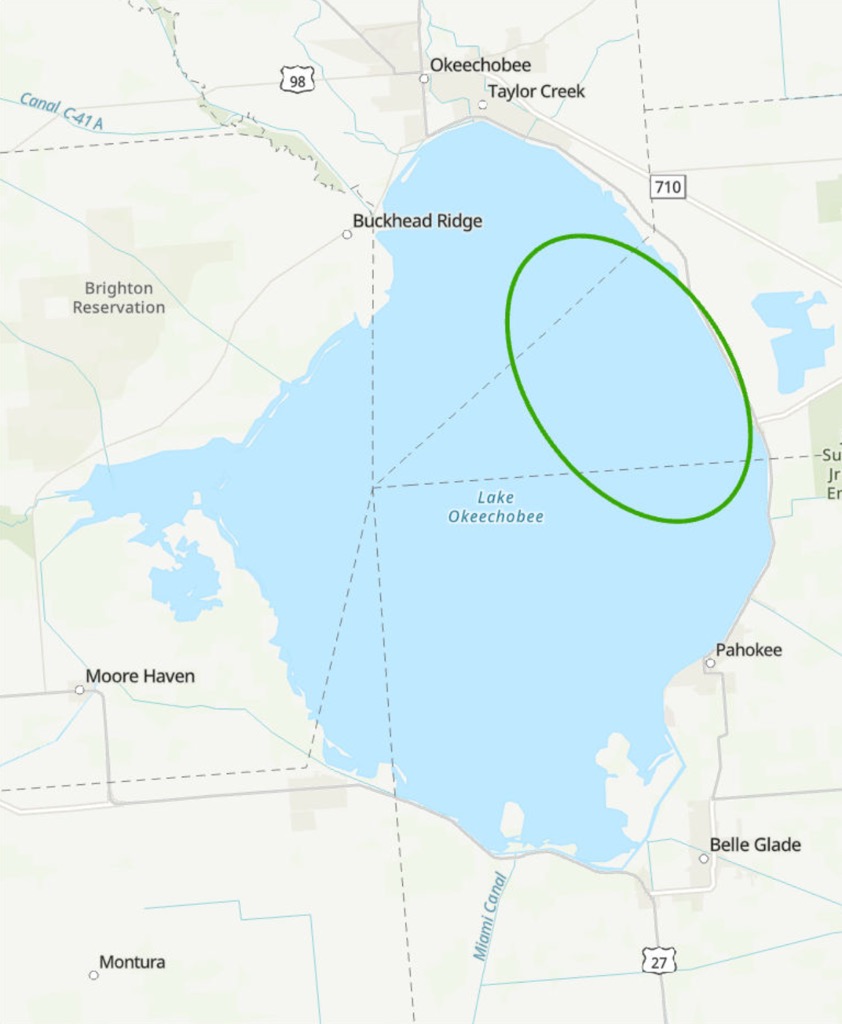 Map showing restoration work area in the eastern portion of Lake Okeechobee